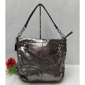 Coach Brooke Metallic Gray Leather Zipper Closure Hobo Shoulder Bag
